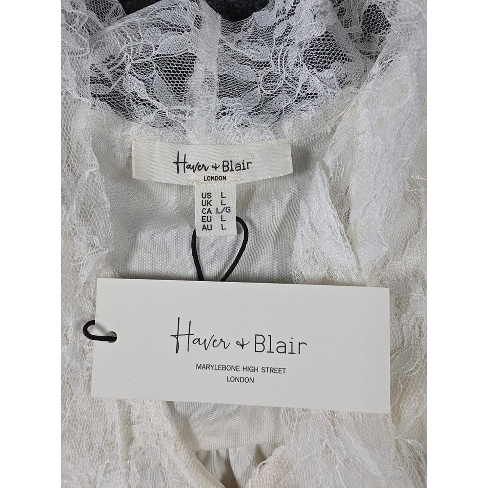 Haver & Blair London Cream Lace Blouse Women LG Pearl Button Delicate NEW! - Picture 2 of 9
